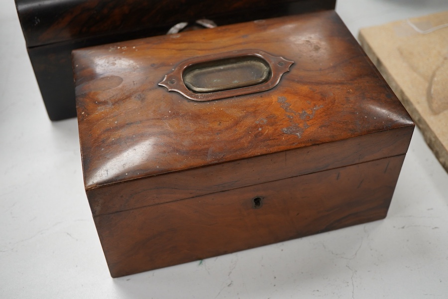 A Victorian coromandel wood, mother of pearl inlay box- 29.5cm wide together with a Victorian olive wood box